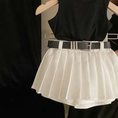 Ropa para niños, verano 2025, nueva moda para niñas, camiseta sin mangas, dulce y fresca, conjunto de falda de moda, ropa sencilla para niñas.