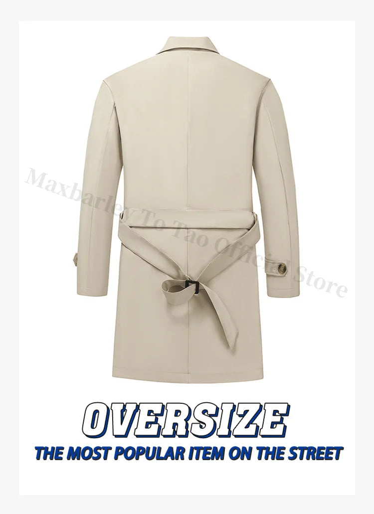 Abrigo largo Maxbarley para hombre, estilo gabardina, marca coreana, color liso, con cinturón, colección otoño 2025. Nuevo diseño de chaqueta cortavientos de un solo botón.