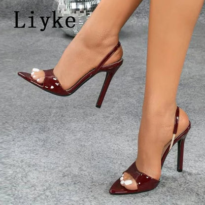 Liyke - Sandalias sexis con tiras traseras para mujer, moda de verano 2025, con punta abierta, sin cordones, de diseñador, tacones altos, zapatos de fiesta, talla 43