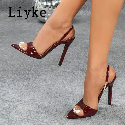 Liyke - Sandalias sexis con tiras traseras para mujer, moda de verano 2025, con punta abierta, sin cordones, de diseñador, tacones altos, zapatos de fiesta, talla 43