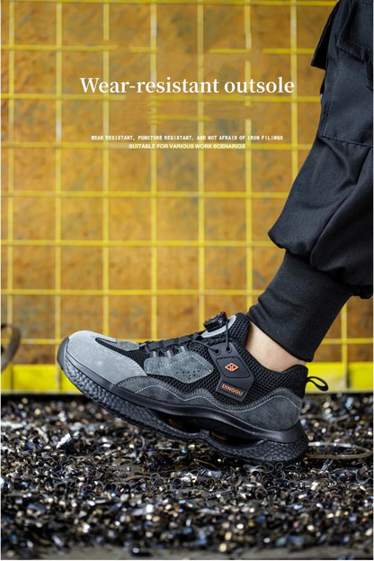 Zapatos de seguridad de trabajo con botón giratorio para hombres y mujeres, zapatos con puntera de acero, botas de seguridad indestructibles, zapatillas de trabajo protectoras ligeras.