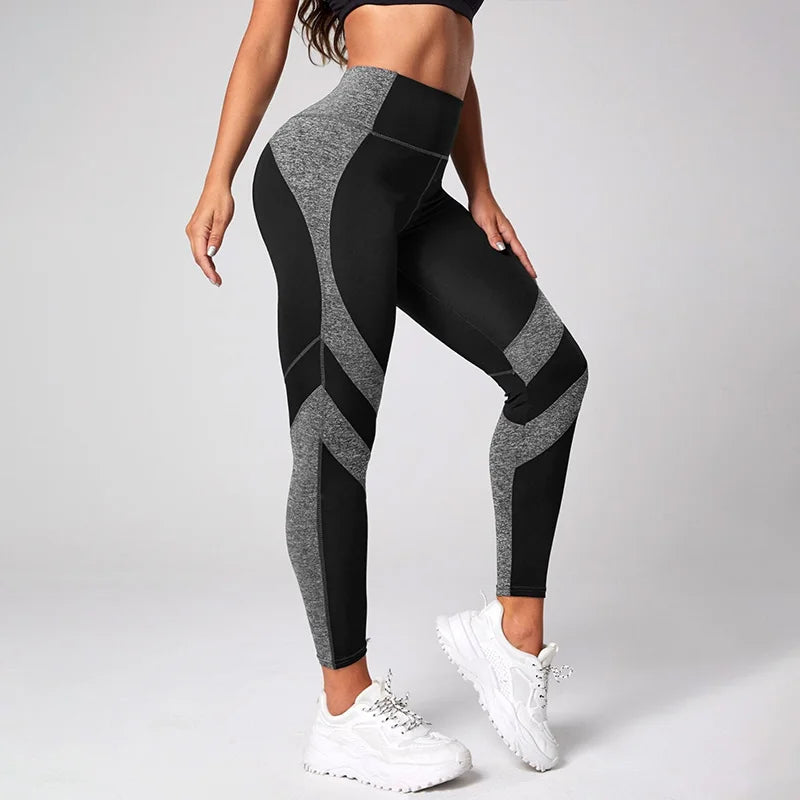 Leggings de yoga de cintura alta con bloques de color para mujer, leggings de entrenamiento con control de abdomen para mujer