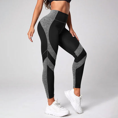 Leggings de yoga de cintura alta con bloques de color para mujer, leggings de entrenamiento con control de abdomen para mujer
