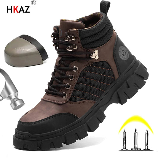 Zapatos de seguridad con puntera de acero para hombre, botas de trabajo indestructibles, zapatos de seguridad ligeros, zapatillas protectoras para caminar, antiaplastamiento y antipinchazos.