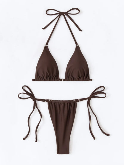Sexy Halter Micro Bikini Swimsuit Solid Color Bikini Set 2025 Swimwear Biquini Bathing Suit Women Bather Swim Купальник Женский