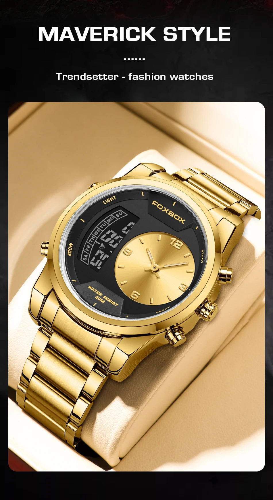 LIGE - Reloj digital de moda para hombre, deportivo, informal, resistente al agua, de cuarzo, cronógrafo de lujo, marca FOXBOX