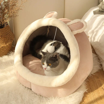 Cama para gatos de sueño profundo con dibujos animados, plegable, extraíble y lavable, para perros pequeños, bolsa tipo cueva