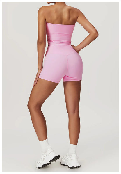 Conjunto deportivo de yoga FUBEIKE para mujer, de verano, color nude, ajustado, con espalda descubierta, ideal para gimnasio, ropa deportiva para mujer, para correr al aire libre.