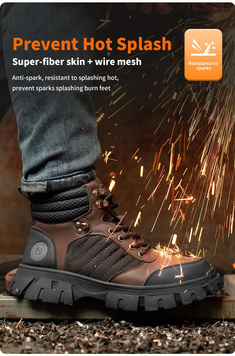 Zapatos de seguridad con puntera de acero para hombre, botas de trabajo indestructibles, zapatos de seguridad ligeros, zapatillas protectoras para caminar, antiaplastamiento y antipinchazos.