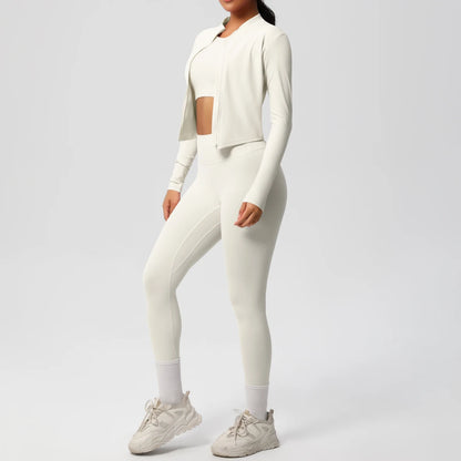 Conjunto de leggings de yoga, top deportivo con cremallera y manga larga, transpirable, para correr al aire libre, pantalones de yoga ajustados e informales, ropa de fitness