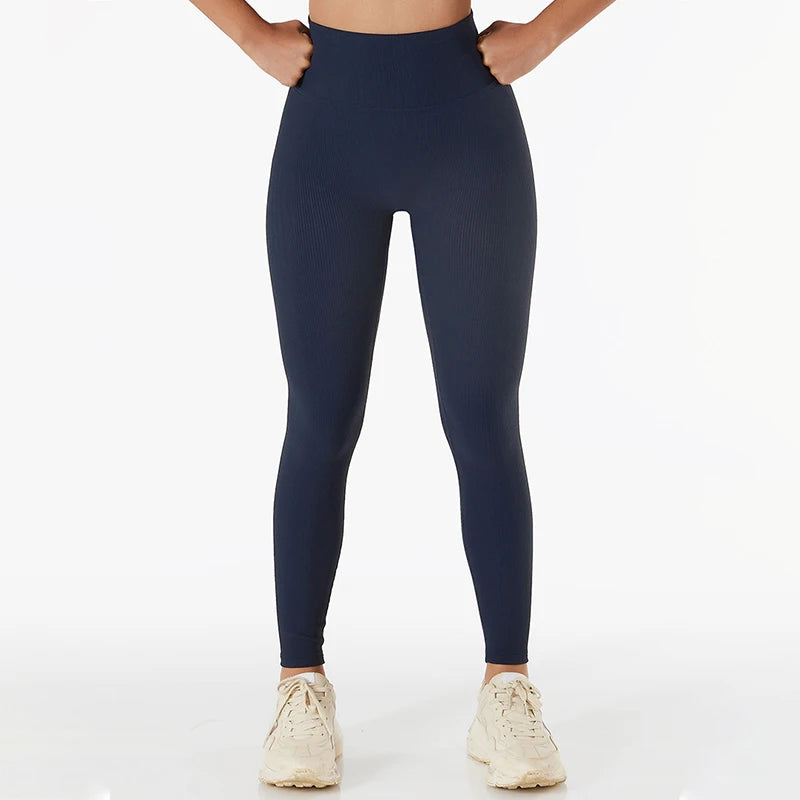 SOISOU - Mallas de yoga sin costuras para mujer, de tejido acanalado, transpirables, de cintura alta, para gimnasio, deporte y fitness, de alta calidad, en 7 colores
