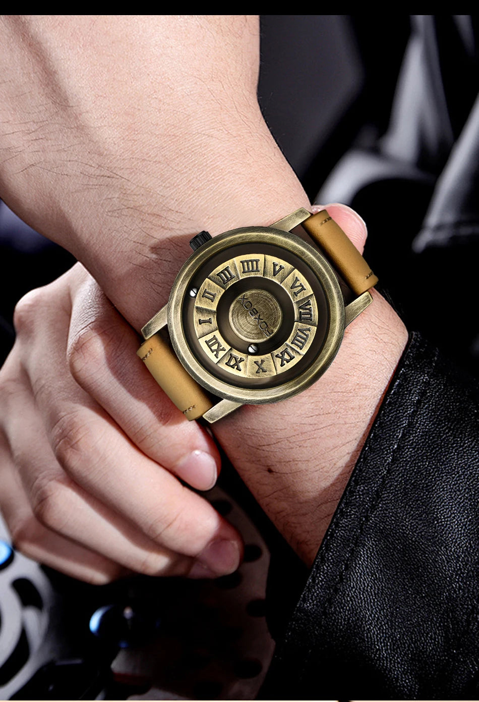 Reloj de cuarzo para hombre FOXBOX, moda, personalidad, creativo, con bola de hierro giratoria, puntero magnético, resistente al agua, para hombre, regalo + caja.