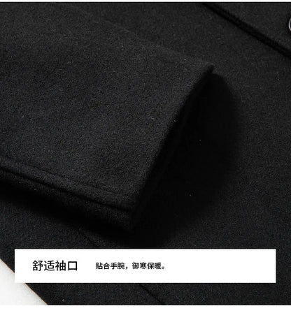 Black Men Wool Long Trench Coat Stylish Single Breasted Quilted Lined Wool Blend Pea Coats Men Winter Cashmere Coat Windbreaker