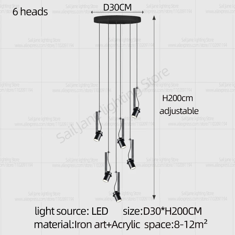 Focos LED Lámpara de araña Minimalista Moderna Iluminación para sala de estar Decoración del hogar Lámpara colgante para restaurante Lámpara colgante para escaleras