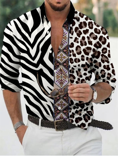 Camisa de hombre con estampado dorado, blanca, negra, roja, manga larga, cuello con botones, estilo casual y moderno, tallas grandes.
