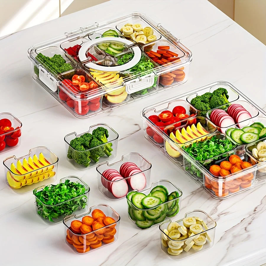Bandeja para servir con tapa, contenedor para almacenar alimentos, caja para refrigerios, contenedores para refrigerios con 8 compartimentos, contenedores para almacenar frutas