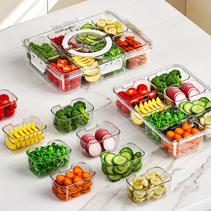 Bandeja para servir con tapa, contenedor para almacenar alimentos, caja para refrigerios, contenedores para refrigerios con 8 compartimentos, contenedores para almacenar frutas