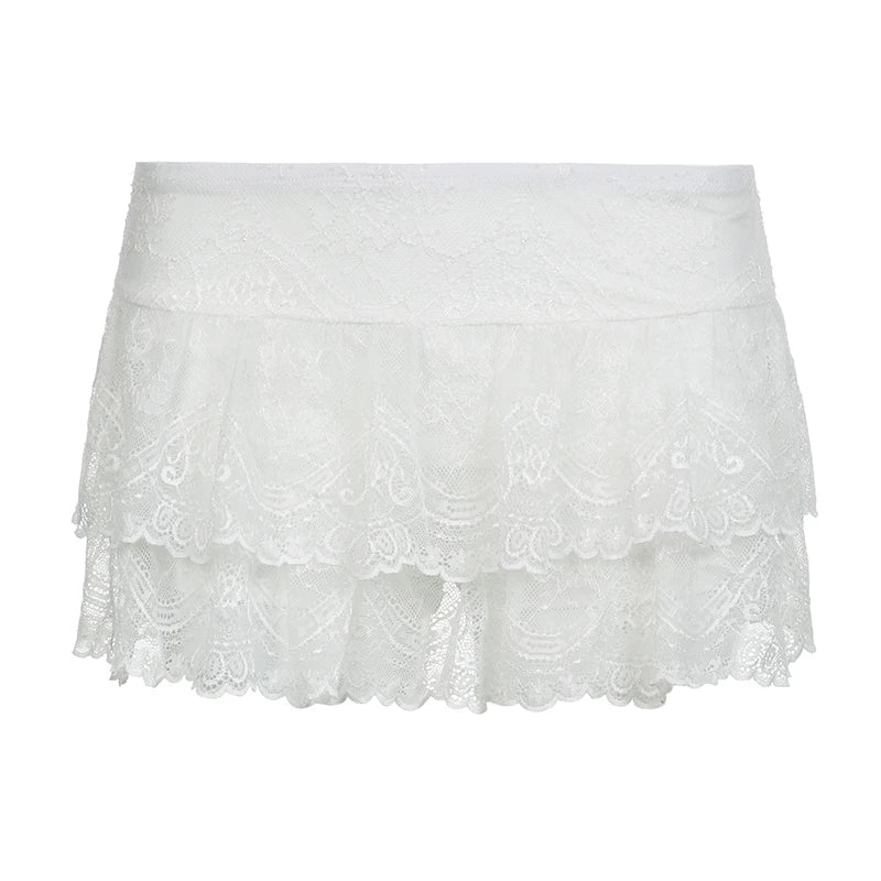 BIIKPIIK Faldas casuales con volantes de encaje, moda urbana, minifaldas para mujer que combinan con todo, ropa de fondo dulce, atuendo vintage sexy Y2K