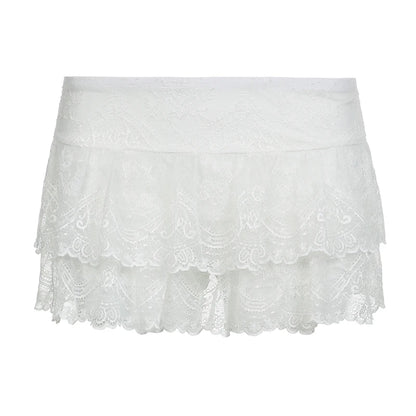 BIIKPIIK Faldas casuales con volantes de encaje, moda urbana, minifaldas para mujer que combinan con todo, ropa de fondo dulce, atuendo vintage sexy Y2K