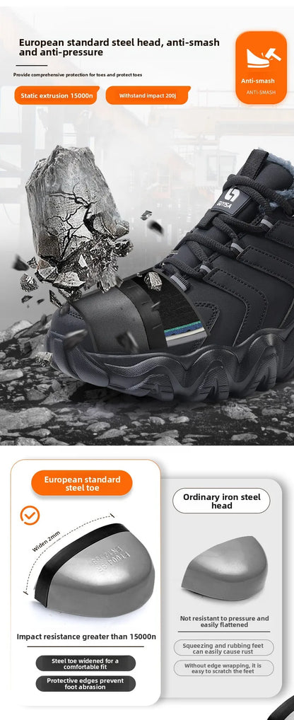 Zapatillas de seguridad con forro polar para hombre y mujer, botas de invierno con punta de acero, gruesas, cálidas, antiaplastamiento, para trabajo, tallas 36-46