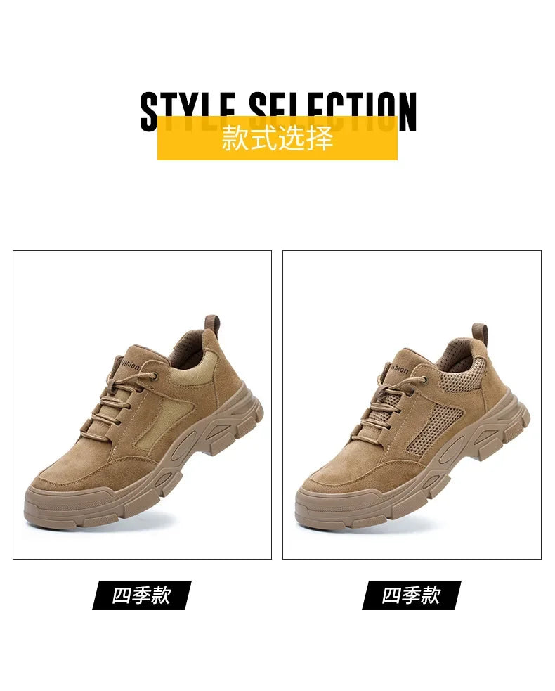 Calzado de seguridad laboral para hombre: transpirable, apto para todas las estaciones, resistente a impactos y perforaciones, y con protección contra el desgaste.