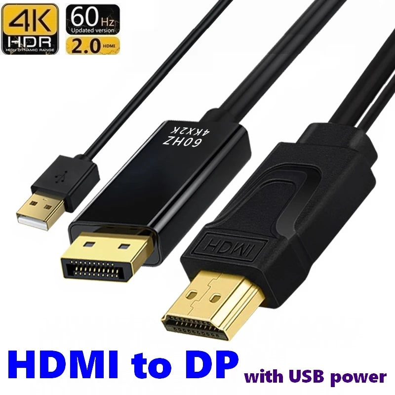 Cable HDMI a DP de 1,8 m (4K, 60 Hz), adaptador convertidor HDMI 2.0 a DisplayPort de 1,8 m (6 pies) con cable de alimentación USB para PS5, PS4 Pro, PC y portátil.
