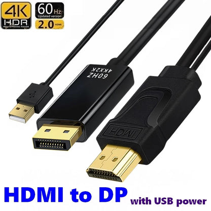 Cable HDMI a DP de 1,8 m (4K, 60 Hz), adaptador convertidor HDMI 2.0 a DisplayPort de 1,8 m (6 pies) con cable de alimentación USB para PS5, PS4 Pro, PC y portátil.