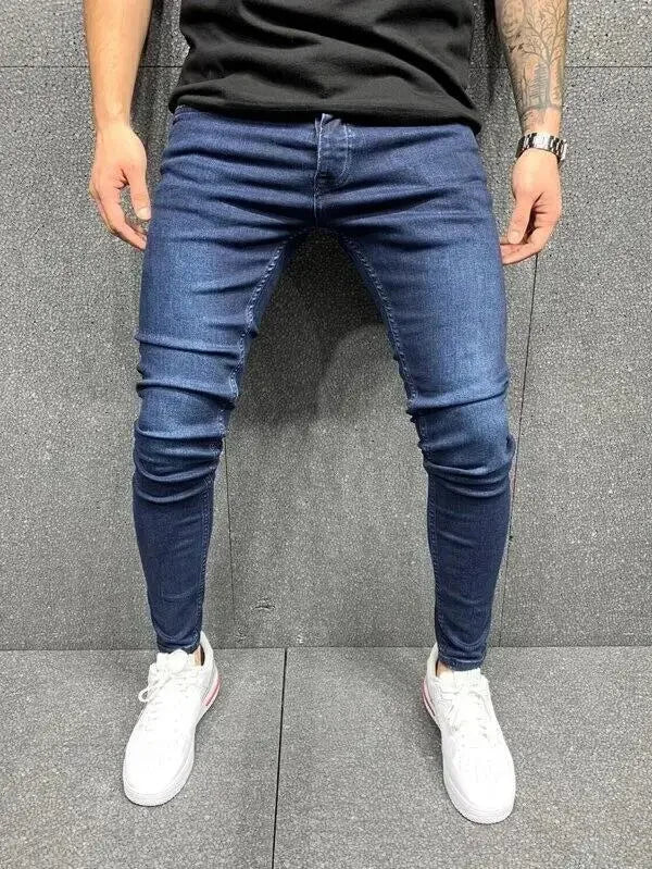 Pantalones vaqueros de hombre, estilo lápiz, corte recto, hasta el tobillo, lavado liso, corte ajustado, bolsillos, ligeramente elásticos, cintura media, estilo urbano Y2K.