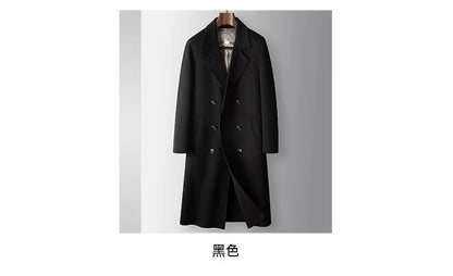 2025 Autumn/Winter New Men's 100% Wool Coat Knee length Double breasted Goose Down Inner Tank Thickened for Warmth
