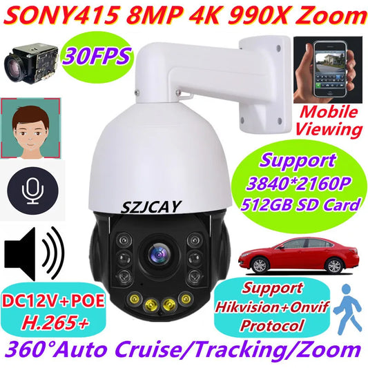 Cámara de videovigilancia Hikvision 4K PoE de 8 MP con zoom óptico de 90x, seguimiento automático y PTZ. Cámara IP Dahua para exteriores con sistema de videovigilancia y compatibilidad con Onvif.