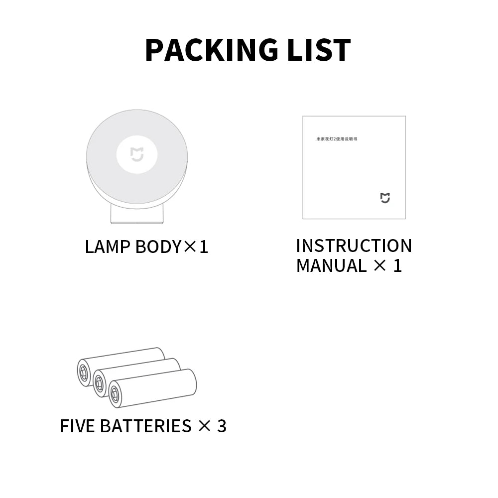 Luz nocturna LED por inducción Xiaomi Mijia, 2 lámparas, brillo ajustable, sensor infrarrojo inteligente de presencia humana con base magnética
