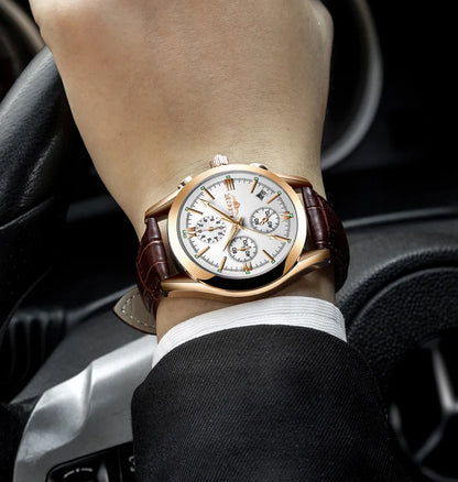 LIGE - Nuevos relojes de moda para hombre, marca superior de lujo, informal, militar, de cuero, de cuarzo, para negocios, resistente al agua, deportivo, cronógrafo