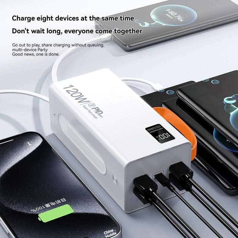 Cargador portátil de alta capacidad Oneplus de 500.000 mAh y 120 W, 4 en 1, con carga rápida y cables, para Samsung y iPhone.