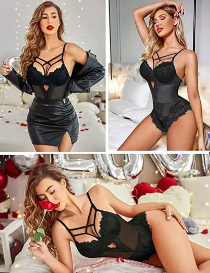 2025 Lencería de mujer Ropa interior sexy para mujer Bodys enteros Lencería erótica Conjunto de mujer Lencería femenina Fresa vs. Nuevo