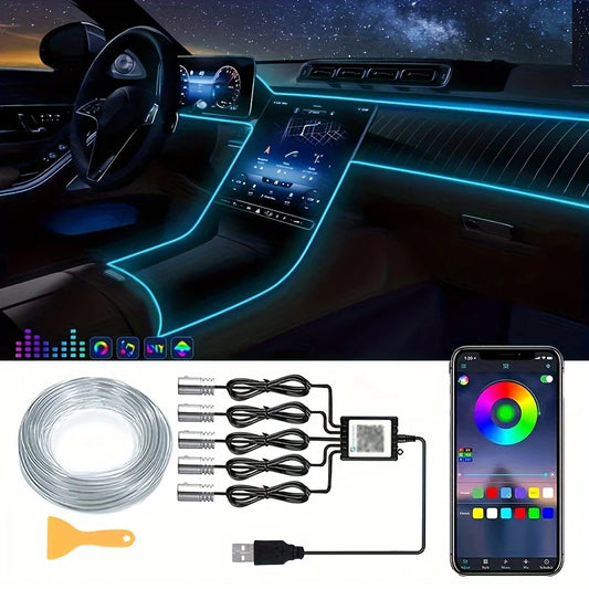 Tira de luz ambiental LED 5 en 1 para interior de coche, 6 m, fibra óptica, Nelon, kit de iluminación, control remoto por aplicación, lámpara decorativa para coche