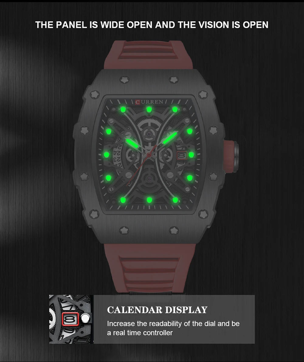 Reloj CURREN 3D para hombre, de cuarzo, de acero inoxidable, resistente al agua, creativo, con correa de silicona, reloj de pulsera