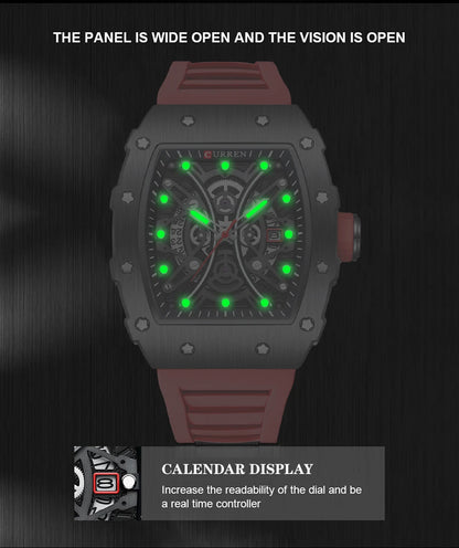 Reloj CURREN 3D para hombre, de cuarzo, de acero inoxidable, resistente al agua, creativo, con correa de silicona, reloj de pulsera