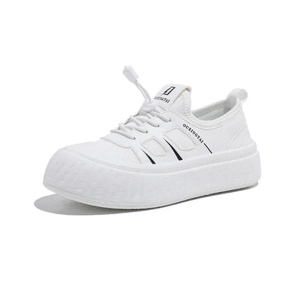 Nueva versión coreana de primavera de zapatos blancos transpirables para mujer con cordones casuales de caña baja para cualquier suela gruesa.