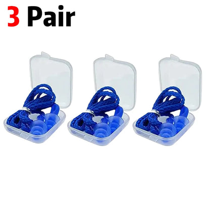 Tapones de silicona suaves con reducción de ruido y protección auditiva, reutilizables, con cordón de goma, para dormir, nadar, roncar y practicar deportes.