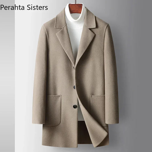 Brand Top Quality Double-Sided Woolen Men's Coat Autumn Winter Business Casual 71.8% Wool Male Medium Long Hommnre Coat