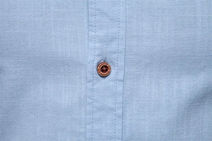 Camisa de lino 100% algodón para hombre, camisas de marca con bordado de color liso, blusas informales de manga larga de alta calidad con botones