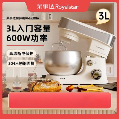 Amasadora automática pequeña de 220 V para uso doméstico, multifuncional, con espumador de leche y batidor de huevos.