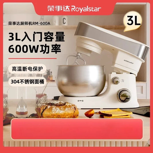 Amasadora automática pequeña de 220 V para uso doméstico, multifuncional, con espumador de leche y batidor de huevos.