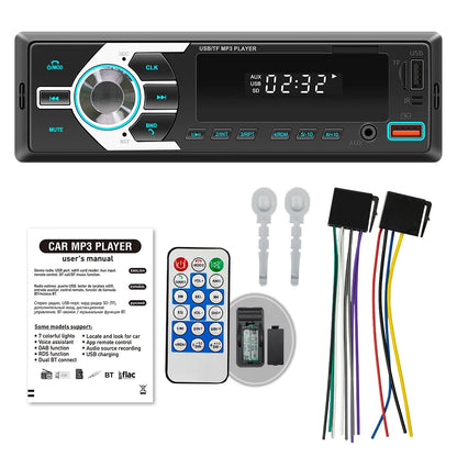 Radio estéreo BQCC 1DIN MP3 con FM, USB, TF, entrada AUX, Bluetooth, protección de energía, luces de 7 colores, USB dual, multimedia, audio para coche.