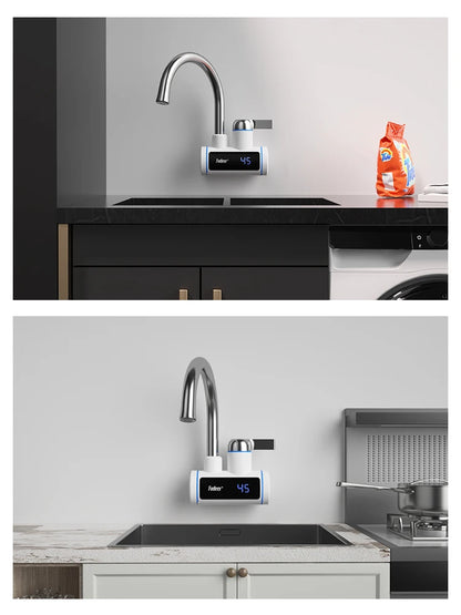 Calentador de agua eléctrico Fudeer de 3000 W y 220 V para grifo de cocina, sin tanque, calentamiento instantáneo, mezclador con agua caliente y pantalla digital.