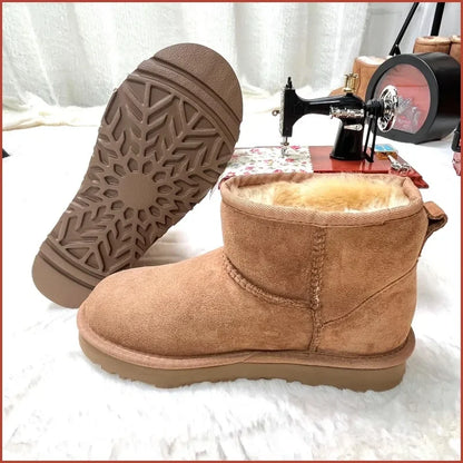 Botas de nieve integradas de piel de oveja y lana para hombres y mujeres, cuero auténtico y piel, botas de invierno gruesas y cálidas para mujer.