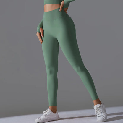 Leggings deportivos de yoga para mujer, sin costuras, cintura alta, elásticos, color sólido, para gimnasio, correr, secado rápido, realce y efecto moldeador.