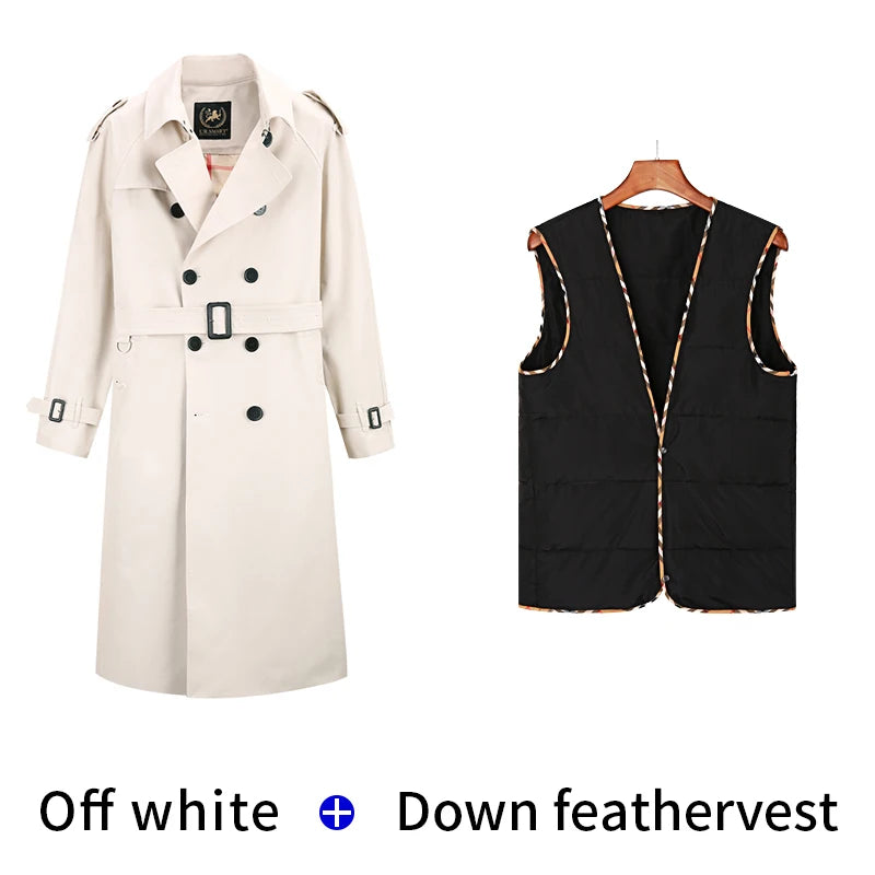 Super long windbreaker down liner  weatherproof men's trench coat British trend black trench coat men's casual coat