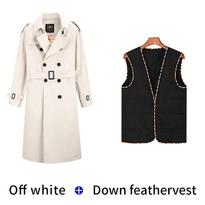 Super long windbreaker down liner  weatherproof men's trench coat British trend black trench coat men's casual coat