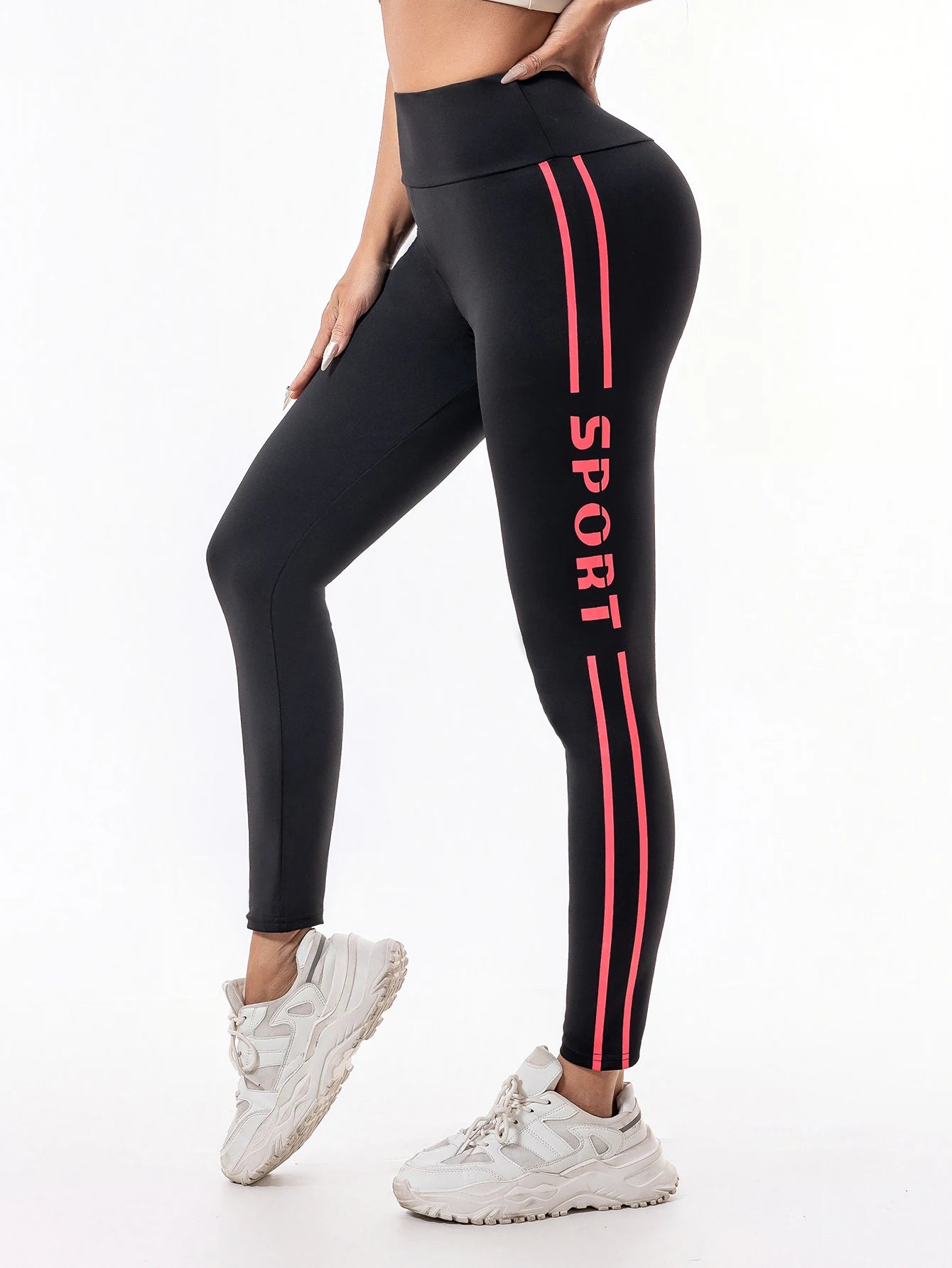 Pantalones de yoga de cintura alta con efecto push-up para mujer, pantalones deportivos para correr, entrenar y hacer fitness, leggings deportivas con estampado de letras.